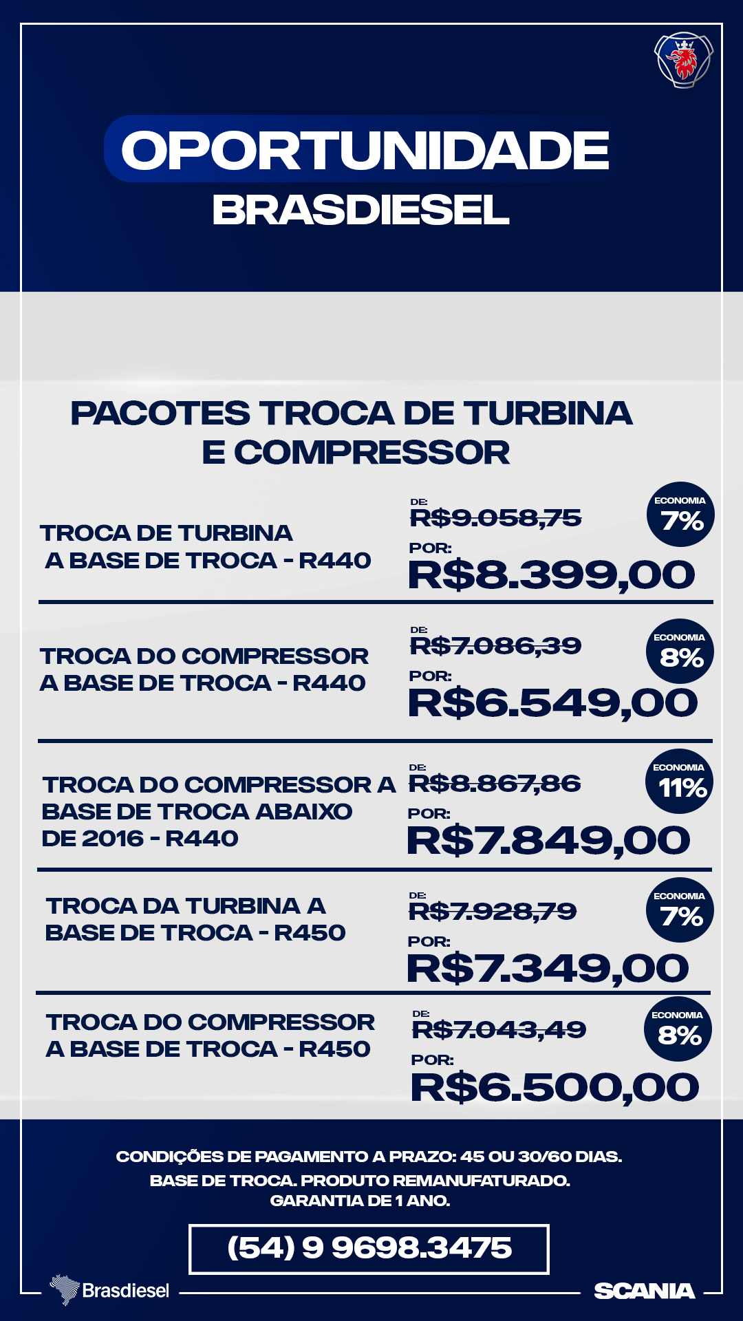 Promoção Pacotes de Turbina e Compressor